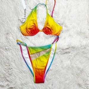 Monica Hansen Beachwear Rainbow 2 Piece Bikini Set NWT Size Small
